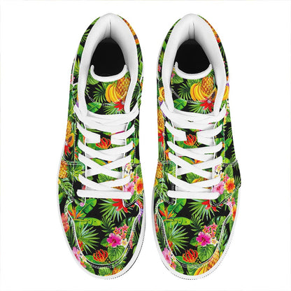 Tropical Hawaiian Fruits Pattern Print High Top Leather Sneakers