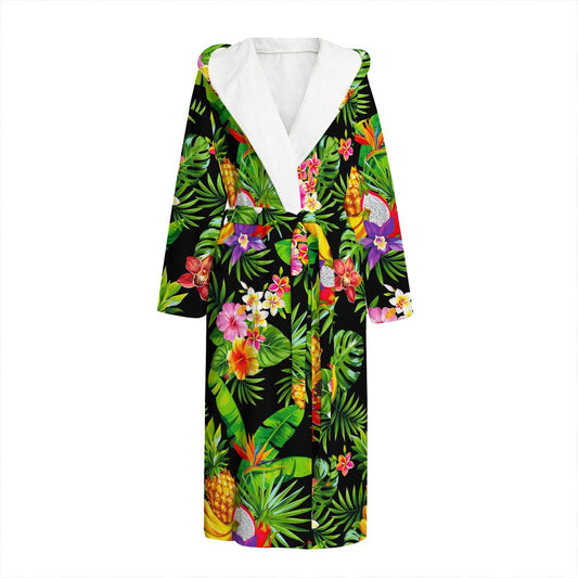 Tropical Hawaiian Fruits Pattern Print Hooded Bathrobe