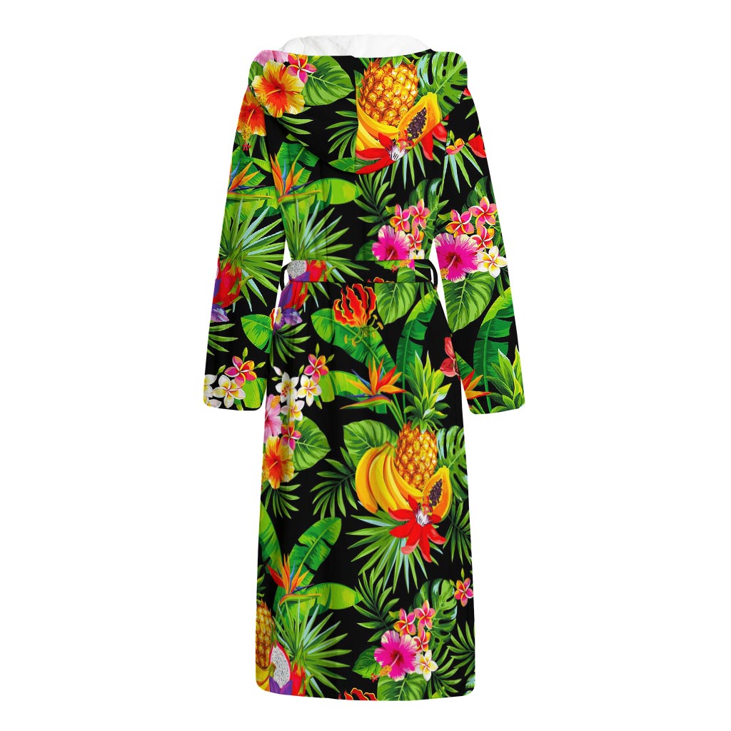 Tropical Hawaiian Fruits Pattern Print Hooded Bathrobe