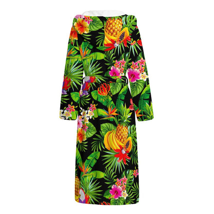 Tropical Hawaiian Fruits Pattern Print Hooded Bathrobe