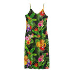 Tropical Hawaiian Fruits Pattern Print Jersey Midi Cami Dress