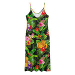 Tropical Hawaiian Fruits Pattern Print Jersey Midi Cami Dress