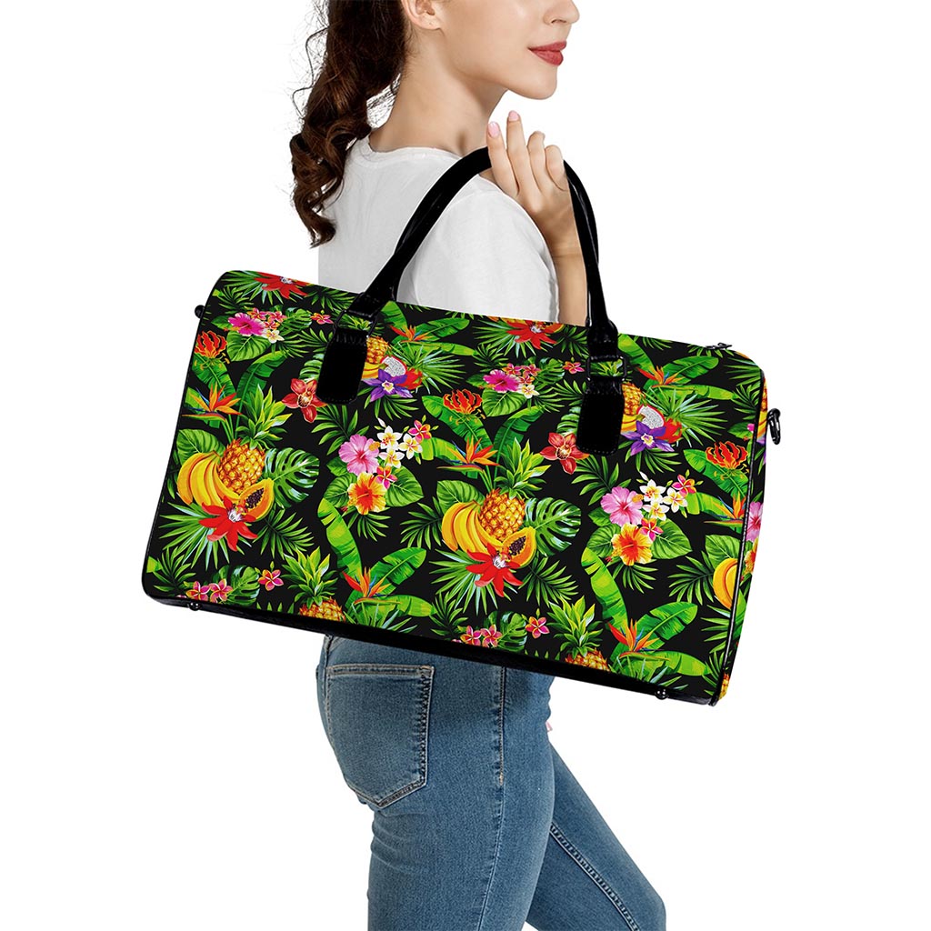 Tropical Hawaiian Fruits Pattern Print Leather Duffle Bag