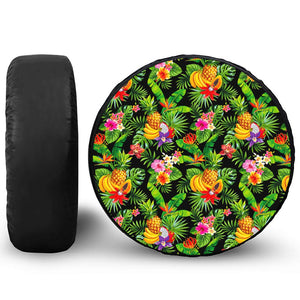 Tropical Hawaiian Fruits Pattern Print Leather Spare Tire Cover