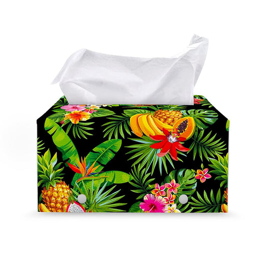 Tropical Hawaiian Fruits Pattern Print Leather Tissue Box Cover