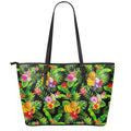Tropical Hawaiian Fruits Pattern Print Leather Tote Bag With Zipper