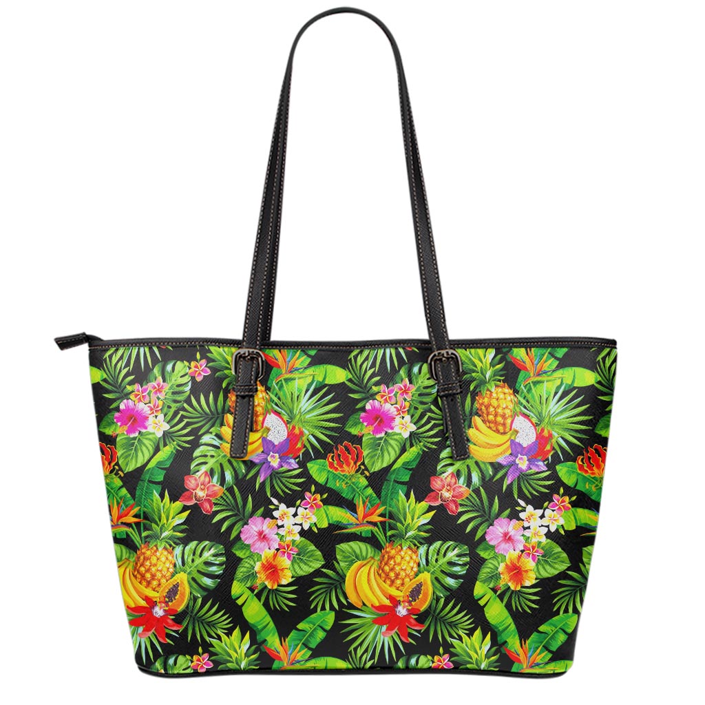 Tropical Hawaiian Fruits Pattern Print Leather Tote Bag