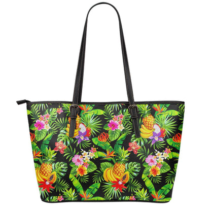 Tropical Hawaiian Fruits Pattern Print Leather Tote Bag