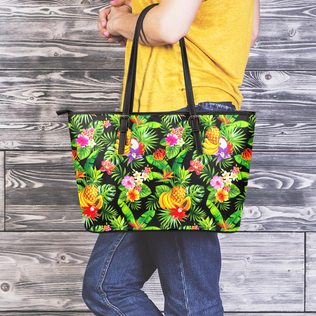 Tropical Hawaiian Fruits Pattern Print Leather Tote Bag