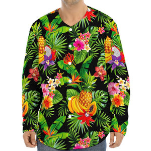 Tropical Hawaiian Fruits Pattern Print Long Sleeve Baseball Jersey