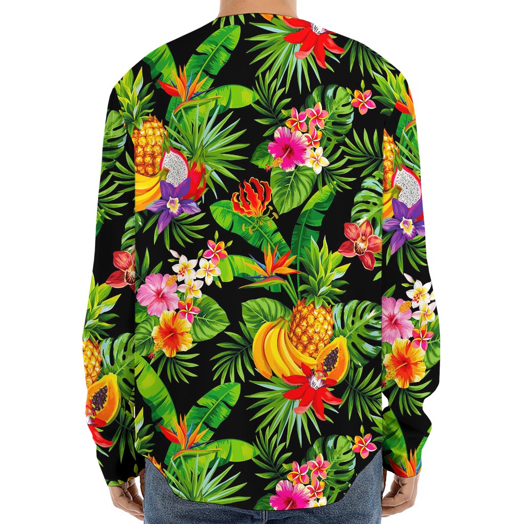 Tropical Hawaiian Fruits Pattern Print Long Sleeve Baseball Jersey