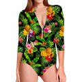 Tropical Hawaiian Fruits Pattern Print Long Sleeve Swimsuit
