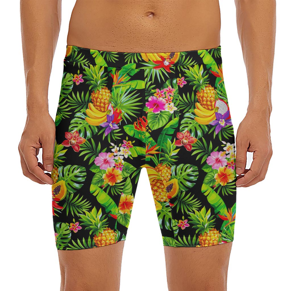 Tropical Hawaiian Fruits Pattern Print Men's Long Boxer Briefs