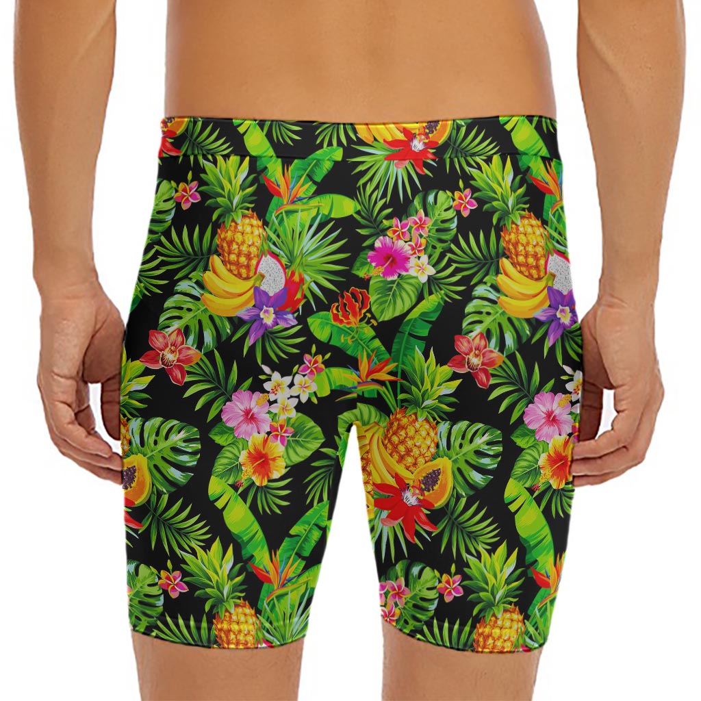 Tropical Hawaiian Fruits Pattern Print Men's Long Boxer Briefs