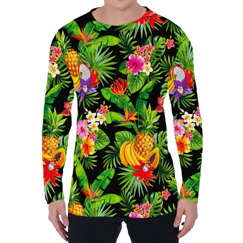 Tropical Hawaiian Fruits Pattern Print Men's Long Sleeve T-Shirt