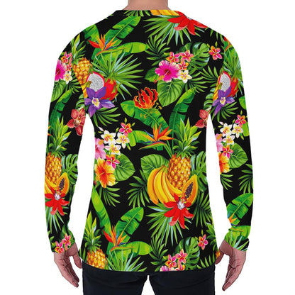 Tropical Hawaiian Fruits Pattern Print Men's Long Sleeve T-Shirt