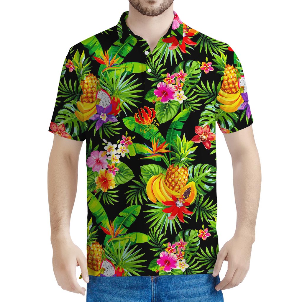 Tropical Hawaiian Fruits Pattern Print Men's Polo Shirt