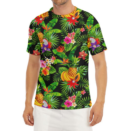 Tropical Hawaiian Fruits Pattern Print Men's Short Sleeve Rash Guard