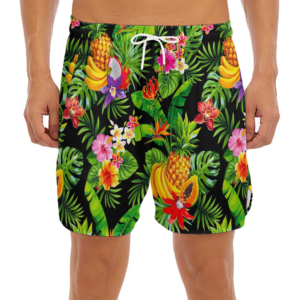 Tropical Hawaiian Fruits Pattern Print Men's Split Running Shorts