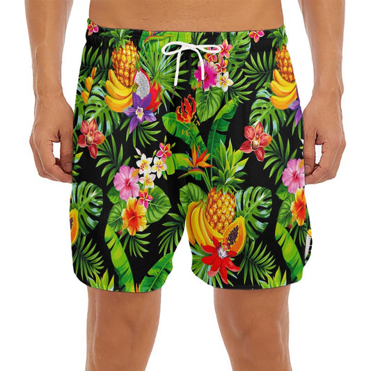Tropical Hawaiian Fruits Pattern Print Men's Split Running Shorts