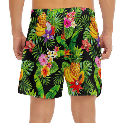 Tropical Hawaiian Fruits Pattern Print Men's Split Running Shorts