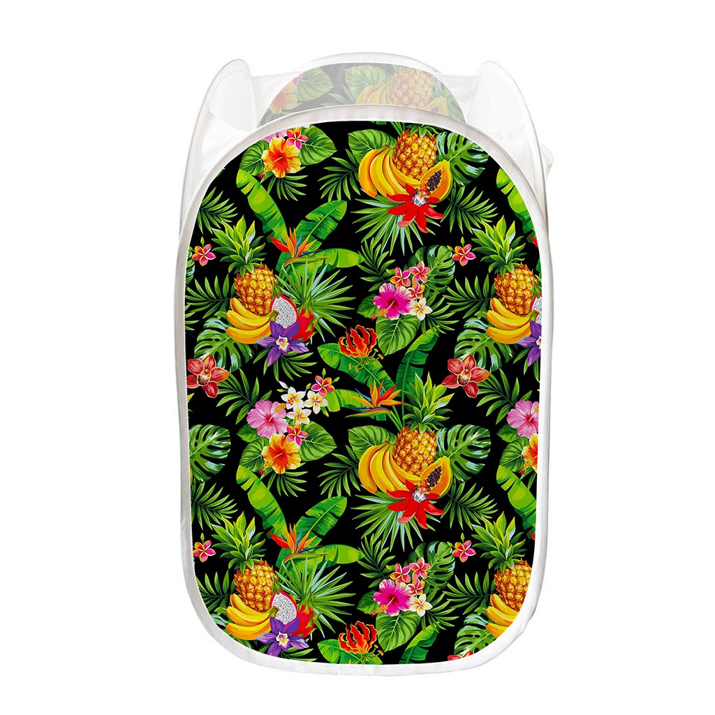 Tropical Hawaiian Fruits Pattern Print Mesh Laundry Hamper