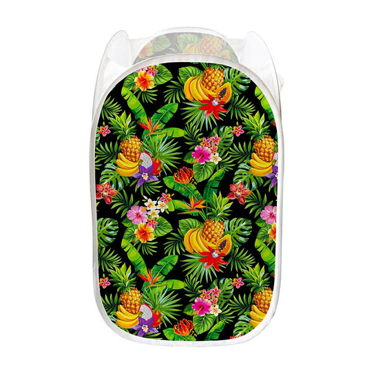 Tropical Hawaiian Fruits Pattern Print Mesh Laundry Hamper