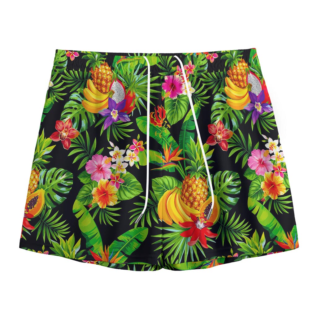 Tropical Hawaiian Fruits Pattern Print Mesh Shorts