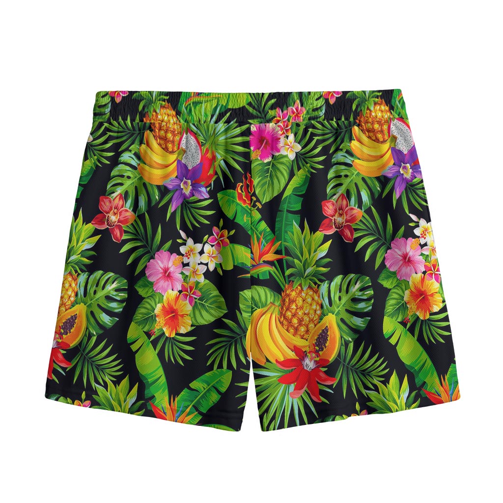 Tropical Hawaiian Fruits Pattern Print Mesh Shorts