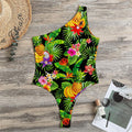 Tropical Hawaiian Fruits Pattern Print One Shoulder Bodysuit