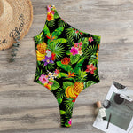 Tropical Hawaiian Fruits Pattern Print One Shoulder Bodysuit