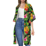 Tropical Hawaiian Fruits Pattern Print Open Front Beach Cover Up