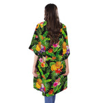 Tropical Hawaiian Fruits Pattern Print Open Front Beach Cover Up