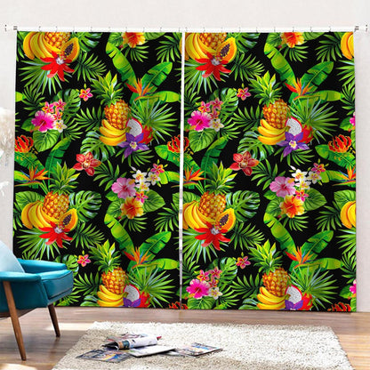 Tropical Hawaiian Fruits Pattern Print Pencil Pleat Curtains