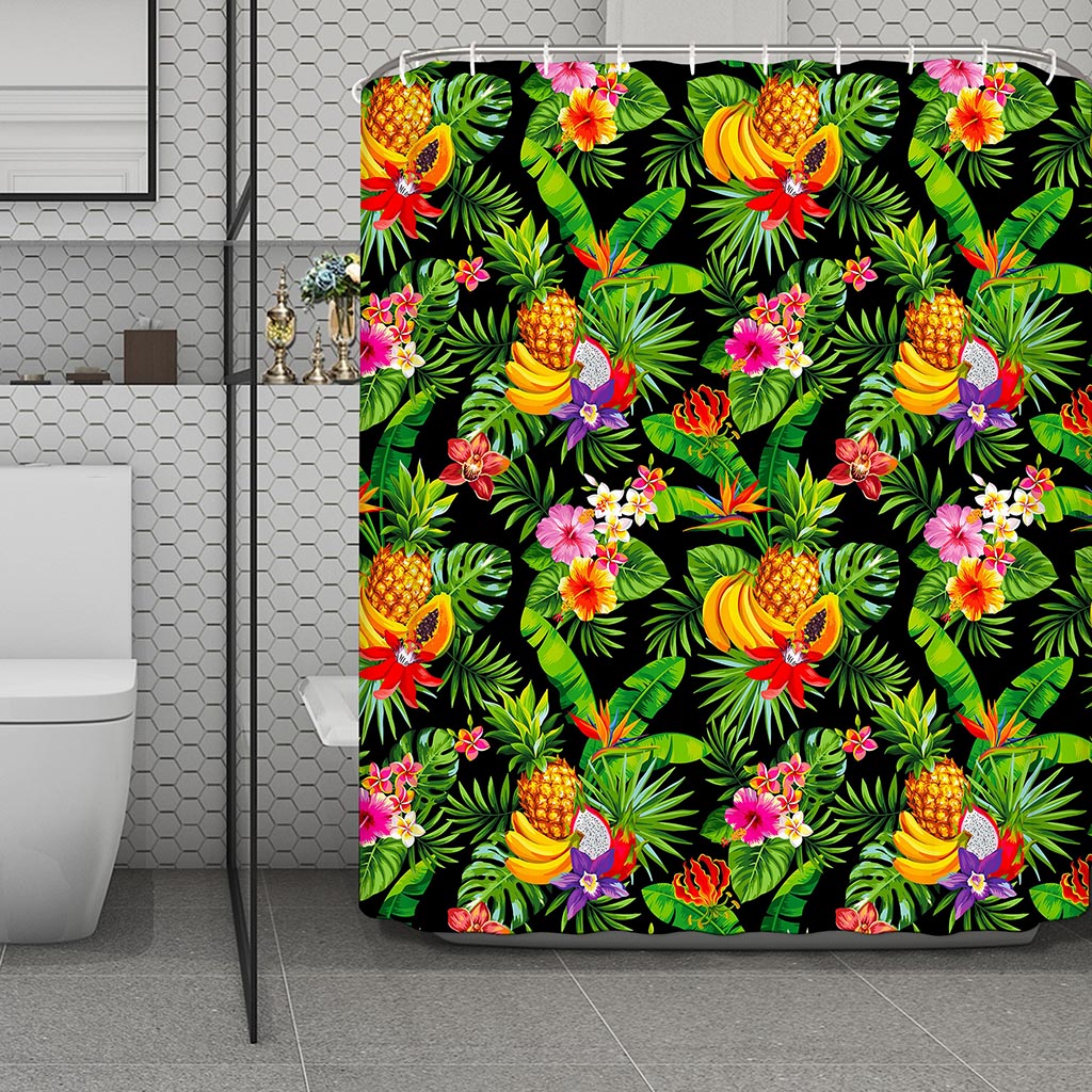 Tropical Hawaiian Fruits Pattern Print Polyester Shower Curtain