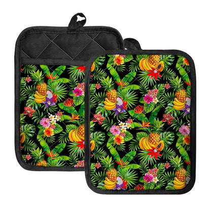 Tropical Hawaiian Fruits Pattern Print Pot Holders With Pocket