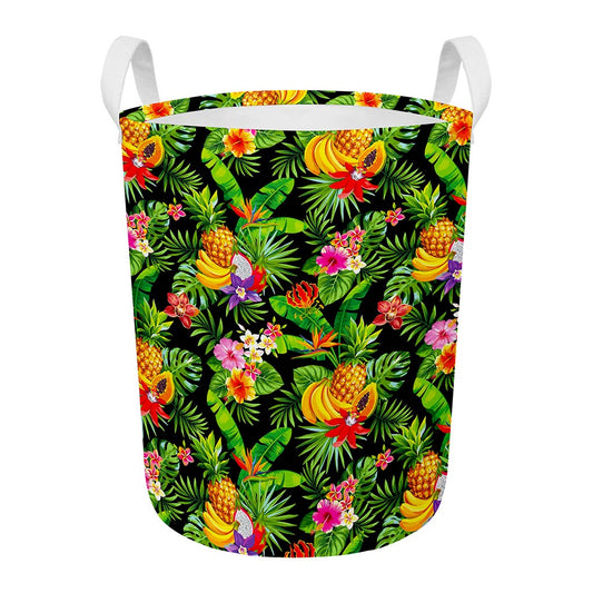 Tropical Hawaiian Fruits Pattern Print Round Laundry Basket