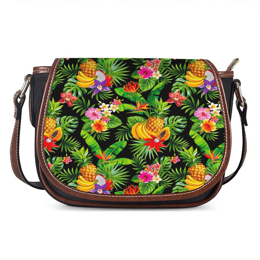 Tropical Hawaiian Fruits Pattern Print Saddle Bag