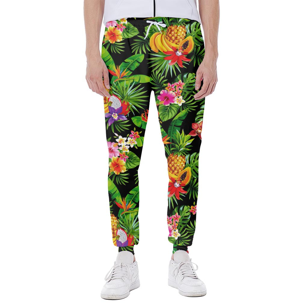 Tropical Hawaiian Fruits Pattern Print Scuba Joggers