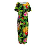 Tropical Hawaiian Fruits Pattern Print Short Sleeve Long Nightdress