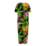 Tropical Hawaiian Fruits Pattern Print Short Sleeve Long Nightdress