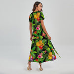 Tropical Hawaiian Fruits Pattern Print Short Sleeve Maxi Dress