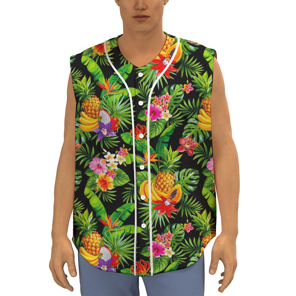 Tropical Hawaiian Fruits Pattern Print Sleeveless Baseball Jersey