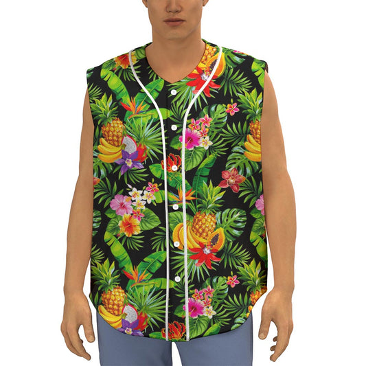 Tropical Hawaiian Fruits Pattern Print Sleeveless Baseball Jersey