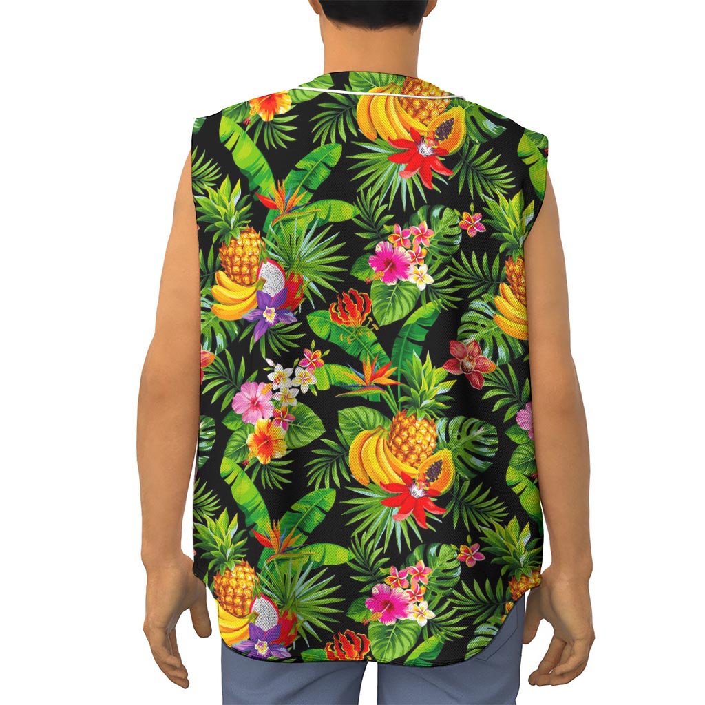 Tropical Hawaiian Fruits Pattern Print Sleeveless Baseball Jersey