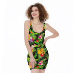 Tropical Hawaiian Fruits Pattern Print Sleeveless Bodycon Dress
