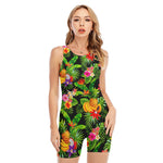 Tropical Hawaiian Fruits Pattern Print Sleeveless One Piece Swimsuit