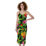 Tropical Hawaiian Fruits Pattern Print Slim Fit Midi Cami Dress