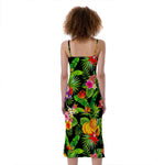 Tropical Hawaiian Fruits Pattern Print Slim Fit Midi Cami Dress