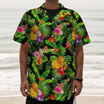 Tropical Hawaiian Fruits Pattern Print Textured Short Sleeve Shirt